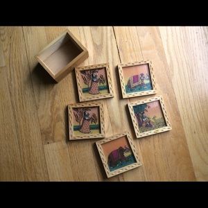 Box of wooden coasters
